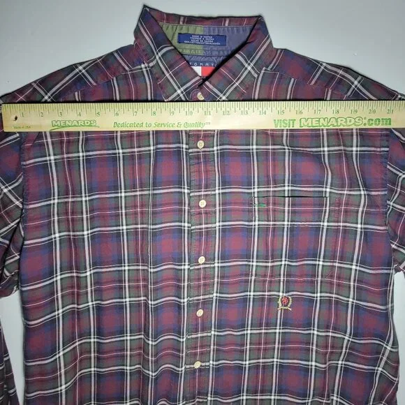 Tommy Hilfiger Mens Purple White Green Plaid Long Sleeve Button Up Shirt Size XL - Picture 10 of 12